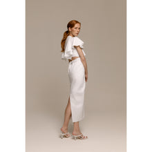 Load image into Gallery viewer, Peacock Bolero with Frill, Blush Pencil Skirt