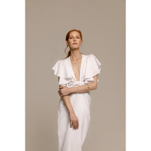 Load image into Gallery viewer, Peacock Bolero with Frill, Blush Pencil Skirt